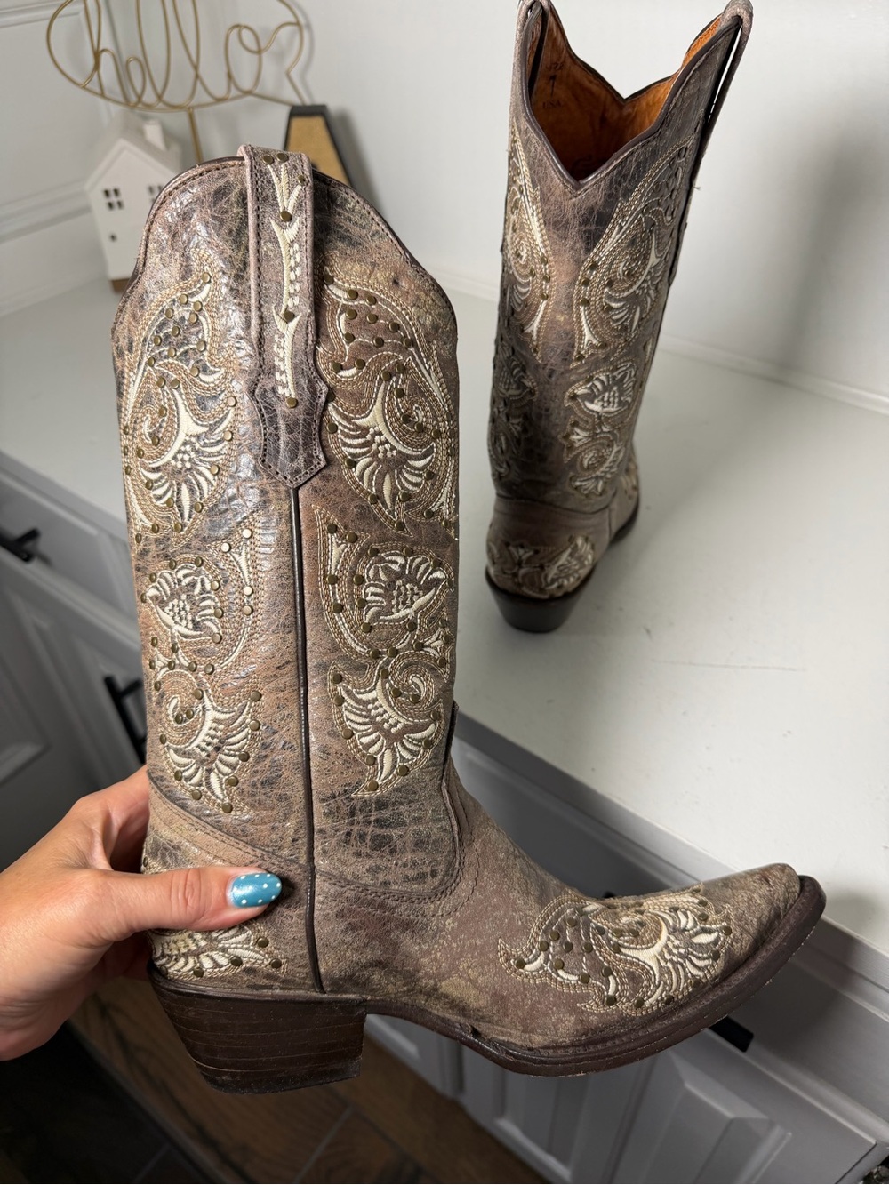 Gypsy Girl Womens 7 Brown Embroidered Cowboy Boots Snip Toe Western Leather - Picture 7 of 9